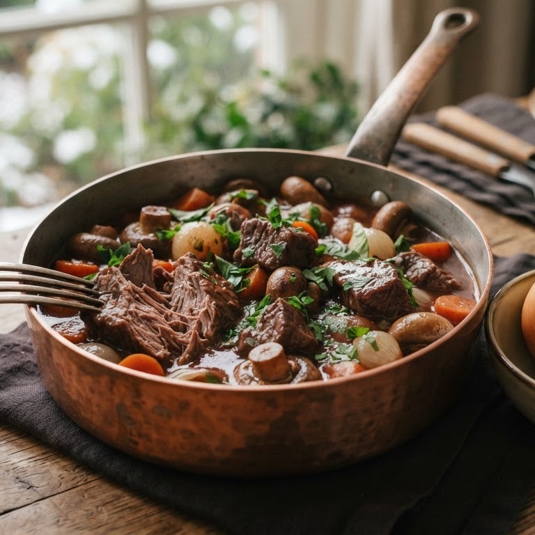 Runderstoofpotje met champignons recept