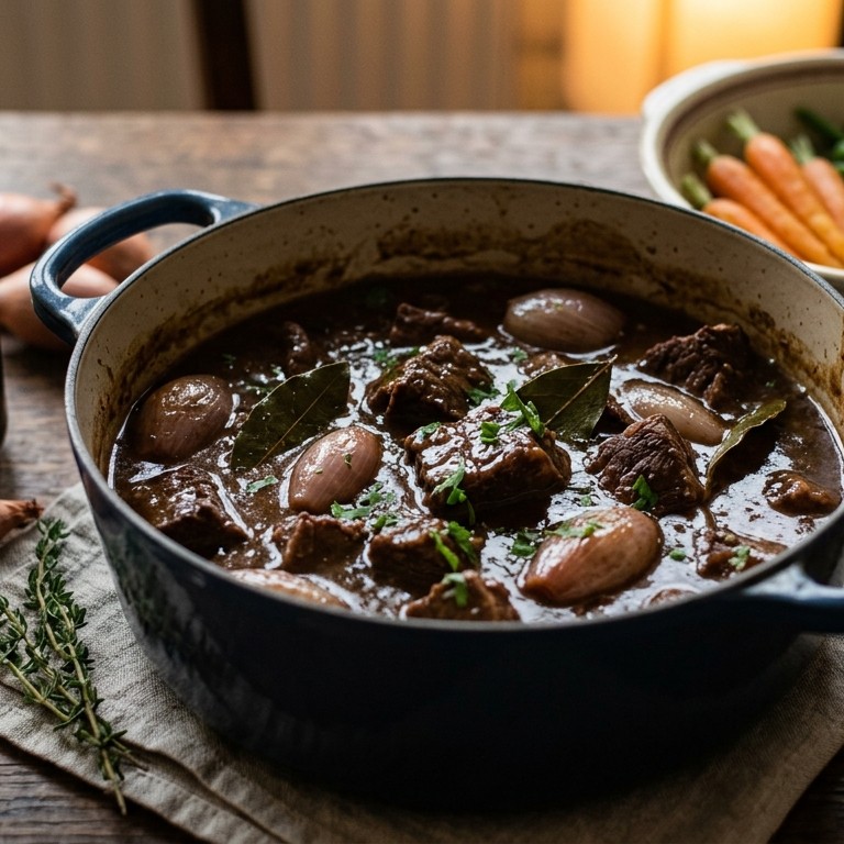 Runderstoofpotje met sjalotjes en appelstroop recept