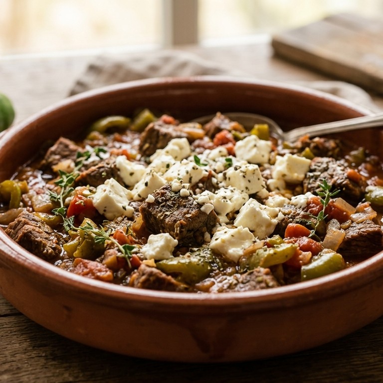 Rundvlees met feta en paprika recept