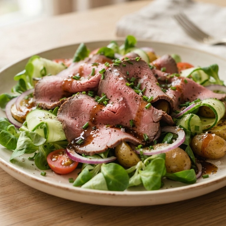 Rundvleessalade met pikante dressing recept
