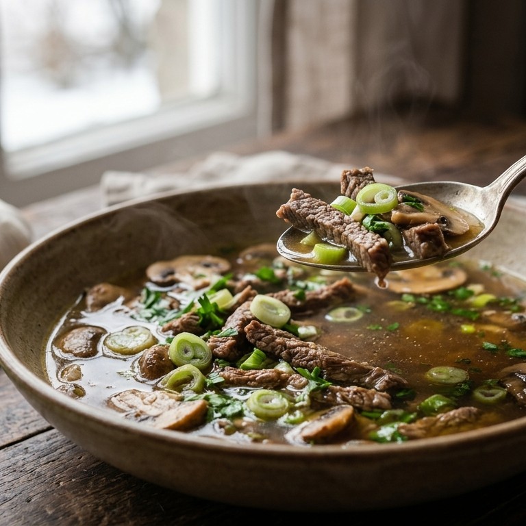 Rundvleessoep met champignons recept
