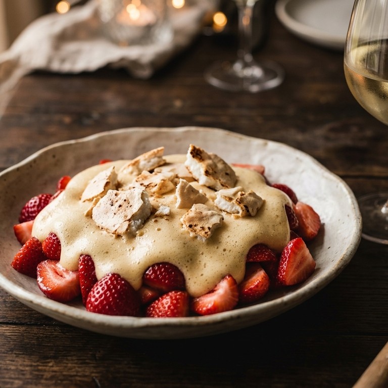 Sabayon met aardbeien en meringue recept