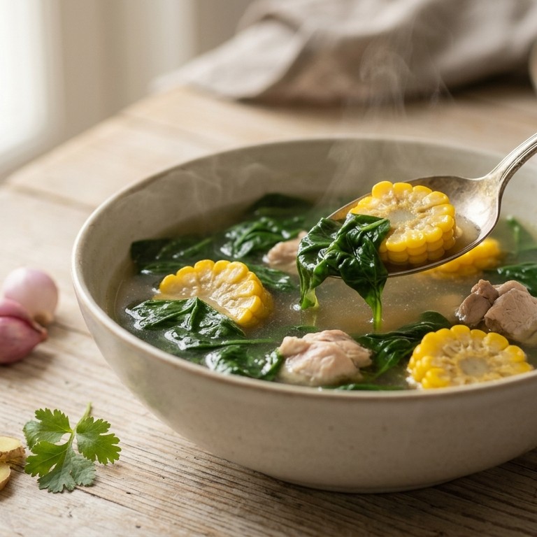 Sajoer bening (bouillon met kipfilet spinazie en mais) recept