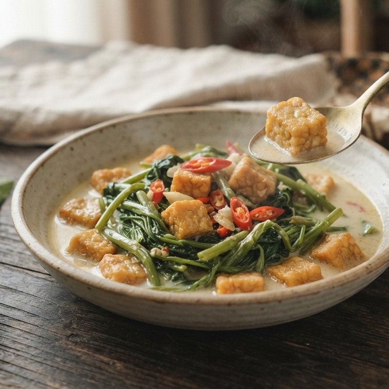 Sajoer kangkung (spinazie en tempeh in kokossaus) recept