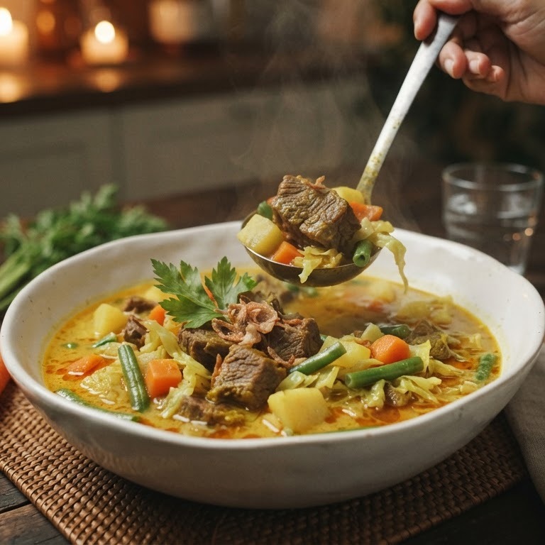 Sajoer Kari Daging Sapi (gekruide groentensoep met rundvlees) recept