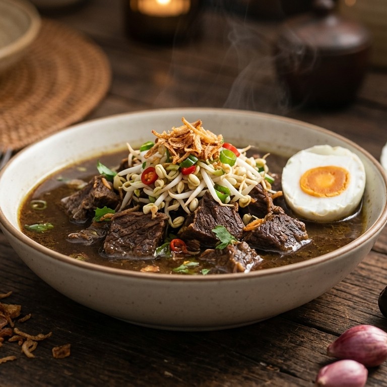Sajoer rawon met sambal taugé (Javaanse soep van vlees en groenten) recept