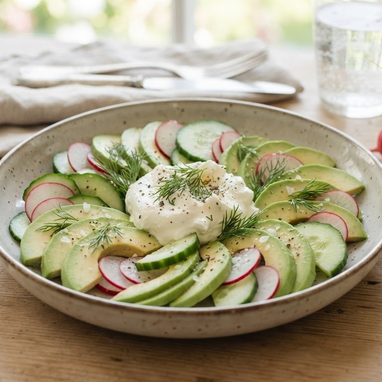 Salade komkommer, radijs, advocado en kwark recept