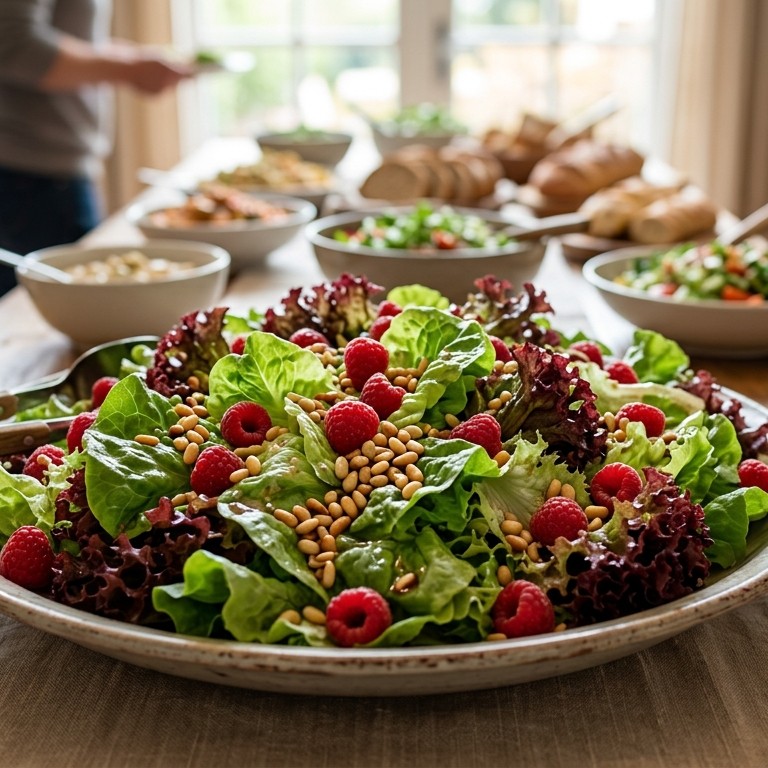 Salade met frambozen en pijnboompitten voor buffet recept