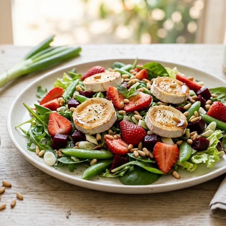 Salade met geitenkaas en aardbeien recept