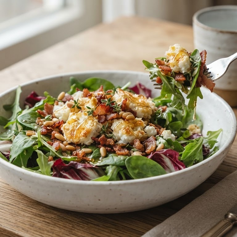 Salade met geitenkaas,  spek en honing recept