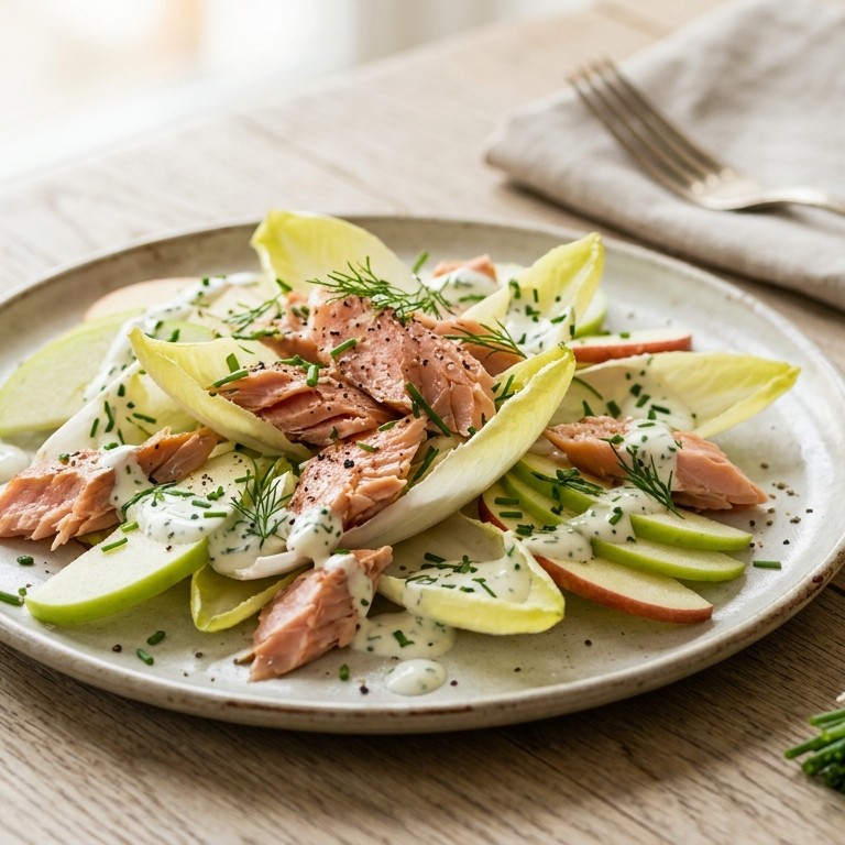 Salade met gerookte forel en appel recept