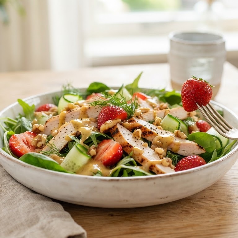Salade met gerookte kip en aardbei recept
