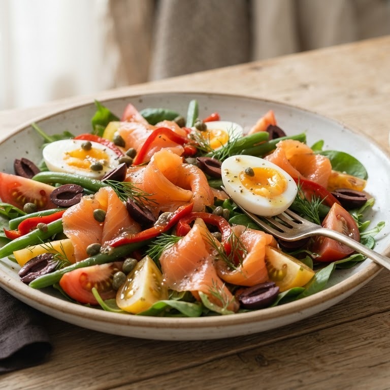 Salade met gerookte zalm en ei recept