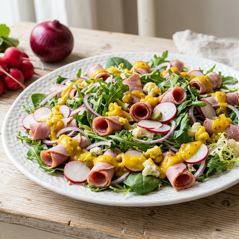 Salade met ham en piccalillydressing recept