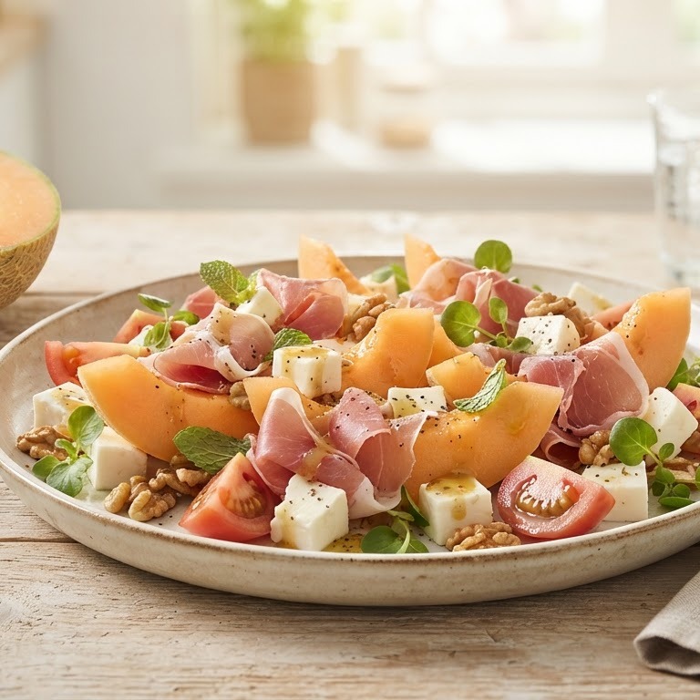 Salade met lamsham en meikaas recept