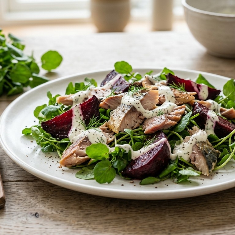 Salade met makreel, bietjes en mieriksroom recept