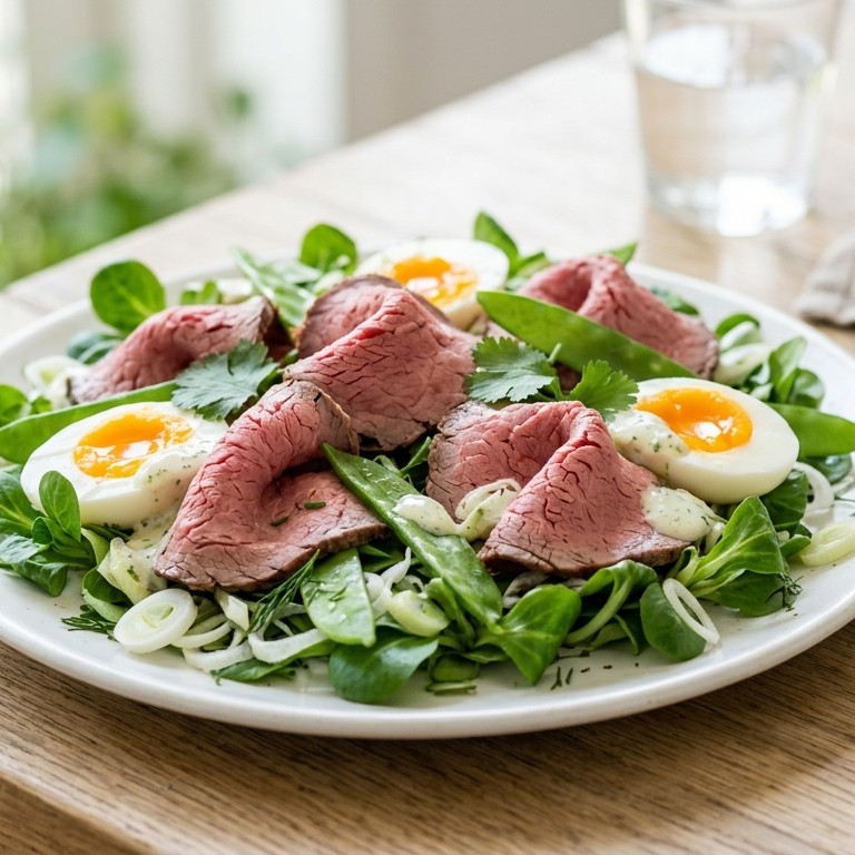 Salade met rosbief en bosuitjes recept
