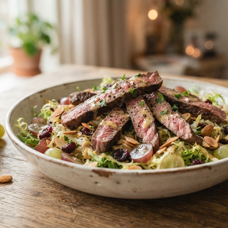 Salade van andijvie, druiven en biefstuk recept