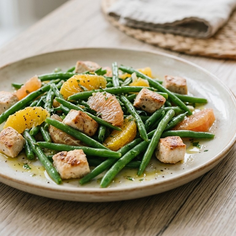 Salade van boontjes,citrusfruit en kipblokjes recept