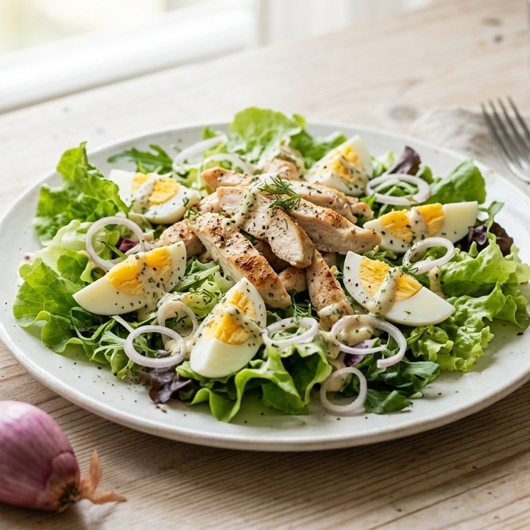 Salade van kip, ei en sjalotjes recept