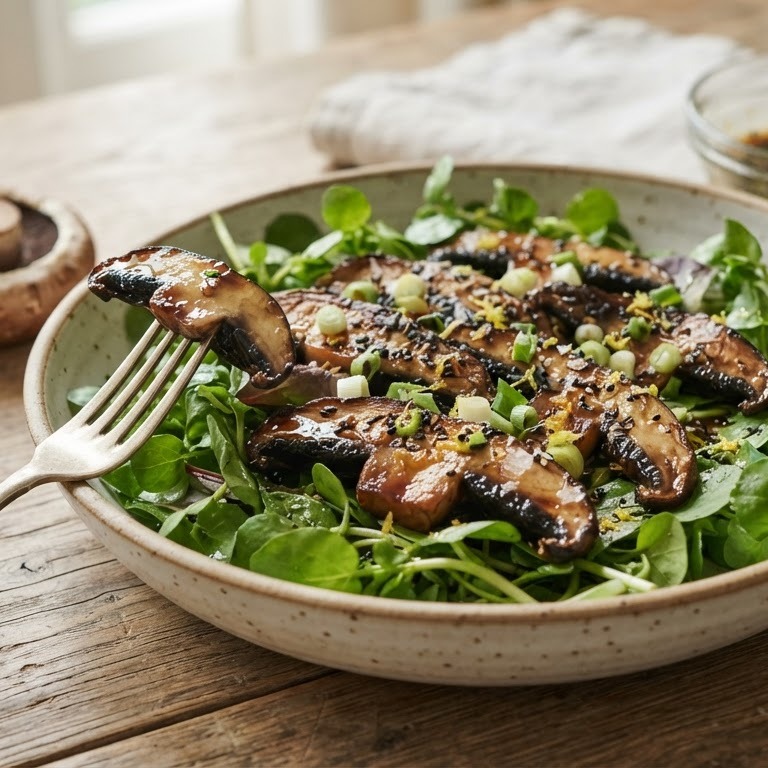Salade van portobello met kruidige sojadressing recept