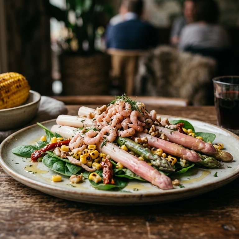Salade van rode wijnasperges met Hollandse garnalen recept