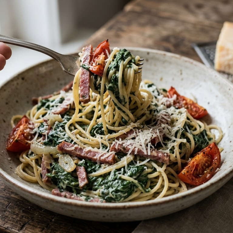 Salami/spinaziepasta recept
