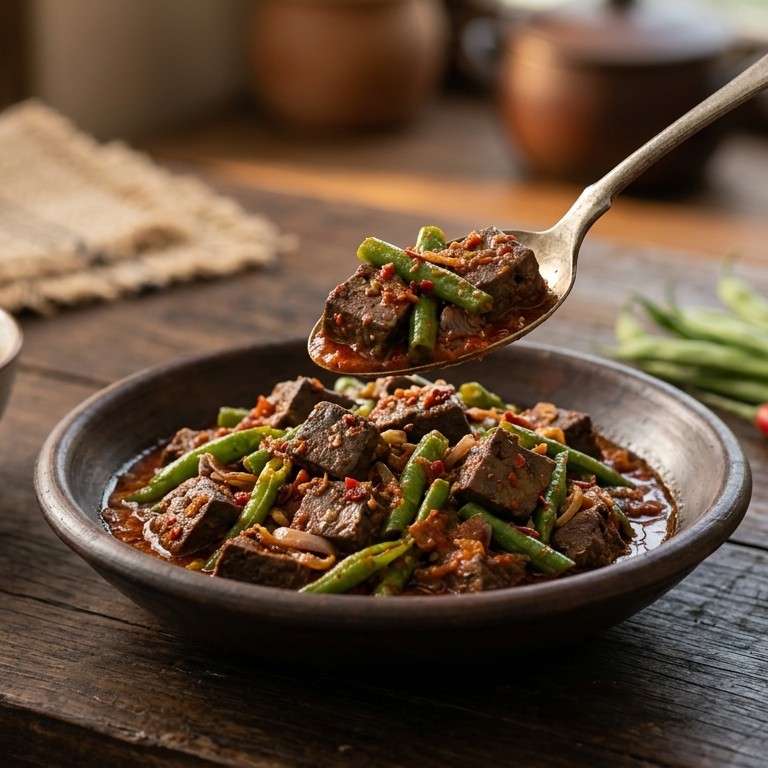 Sambal goreng ati  (licht pittige varkenslever met snijbonen) recept