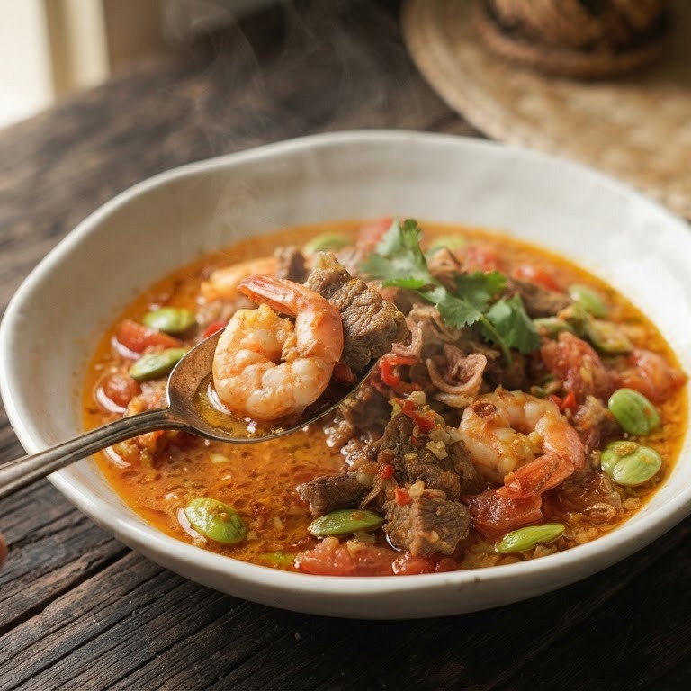 Sambal goreng basah (licht pittig rundvlees met garnalen) recept