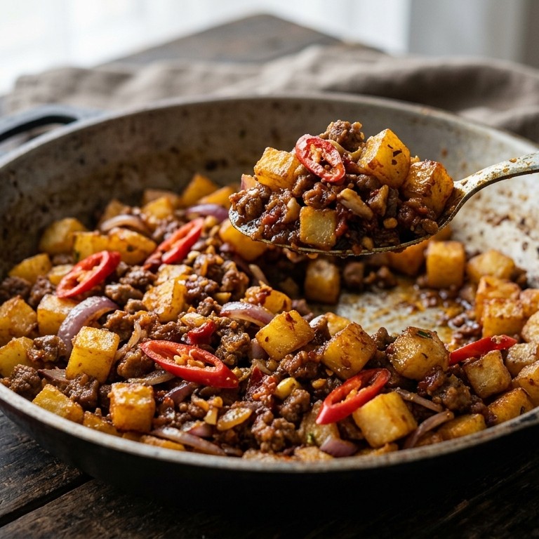 Sambal goreng kentang (licht gekruid gehakt) recept