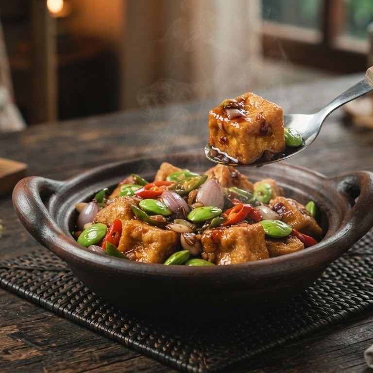 Sambal goreng tahoe peteh (tahoe met petehbonen) recept