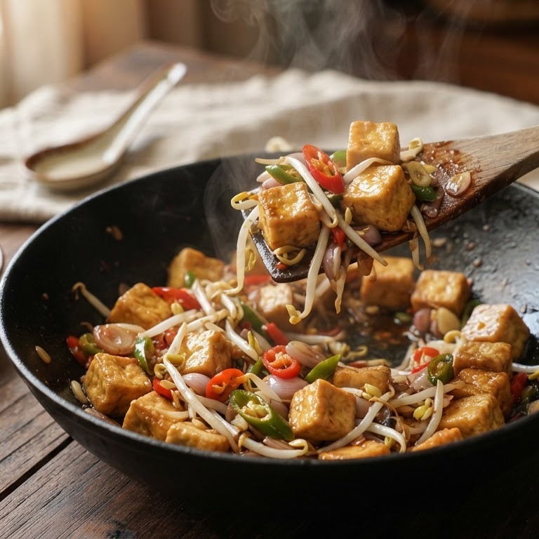 Sambal goreng tahoe/taugé (pittig gekruide tahoe) recept