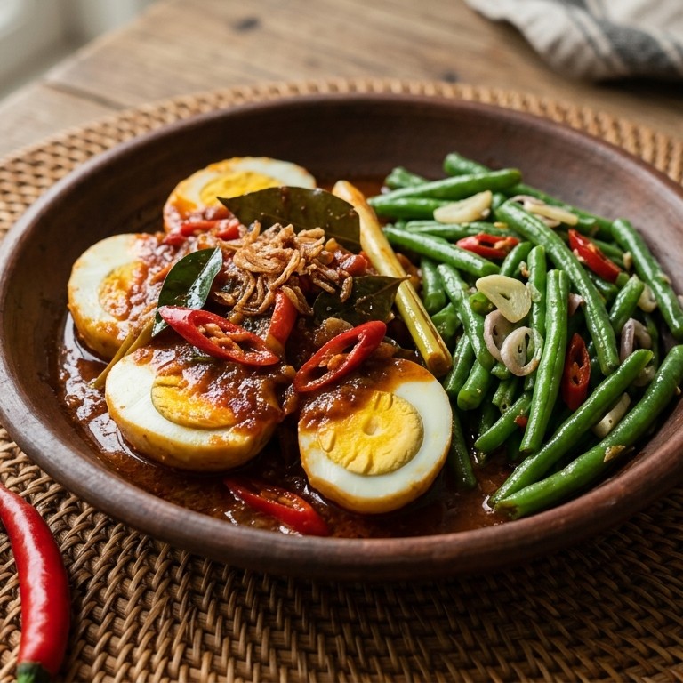 Sambal goreng telor met toemis boontjes recept