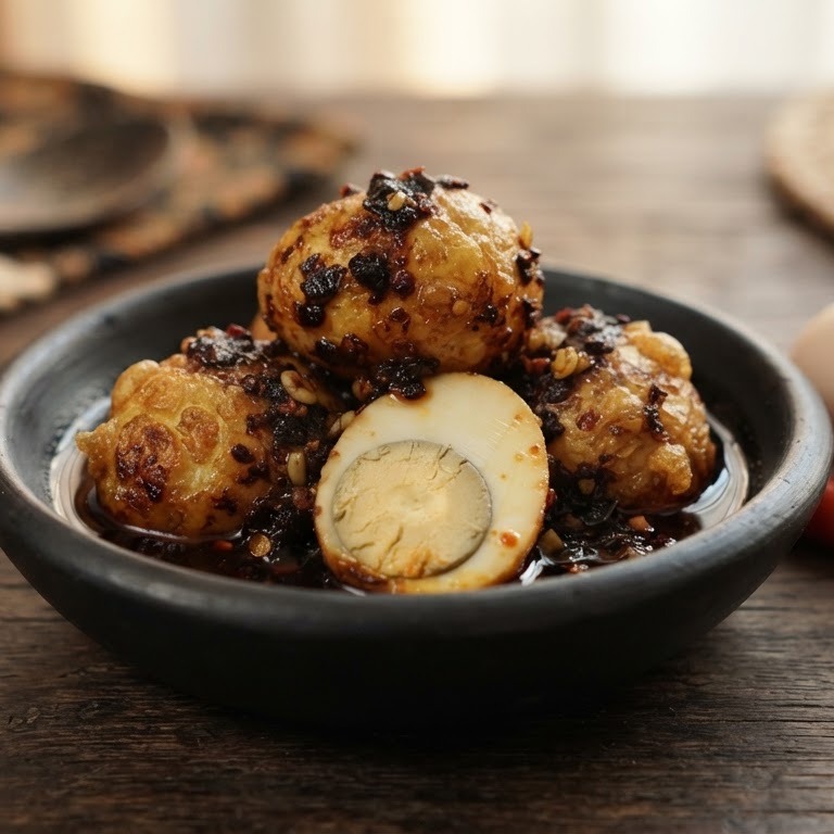 Sambal goreng telor petis (pittige gefrituurde eieren) recept