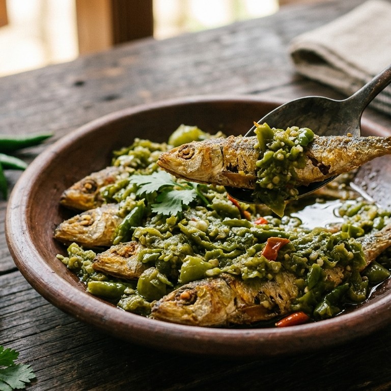 Sambal Ikan Cabe Hijau (gebakken sardientjes in hete saus) recept