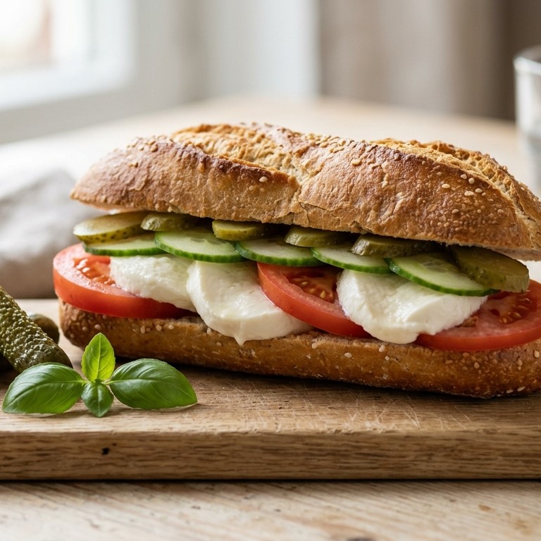 Sandwich met mozarella, komkommer en tomaat recept