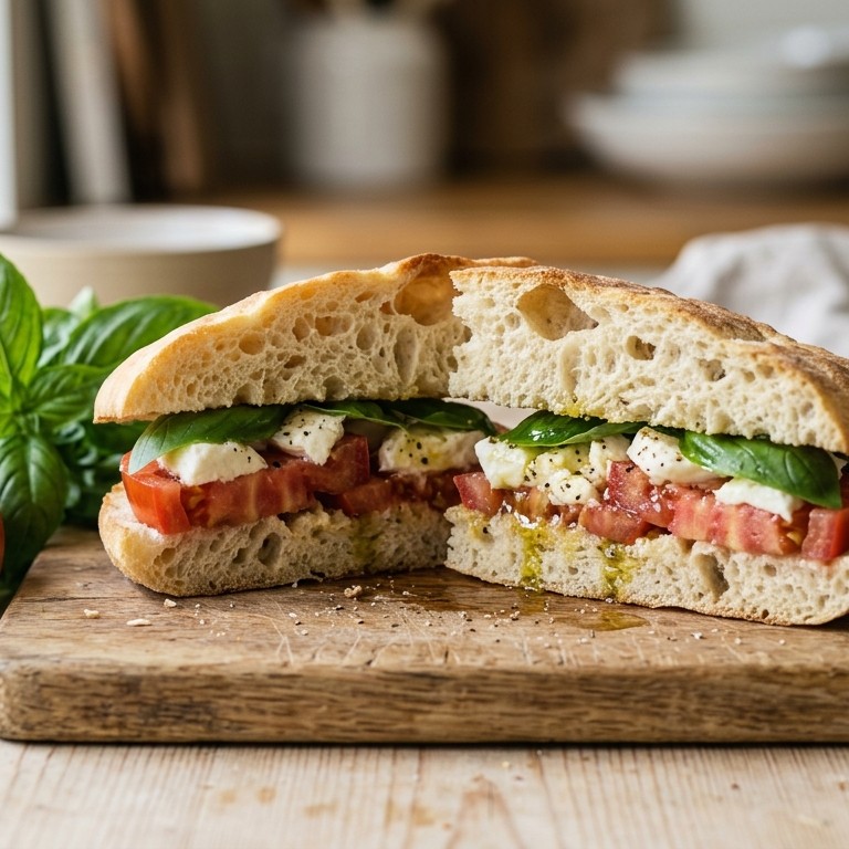 Sandwich met tomaat, mozzarella en basilicum recept