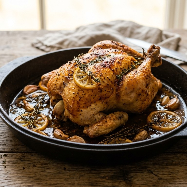 Sappige geroosterde kip met knoflook recept