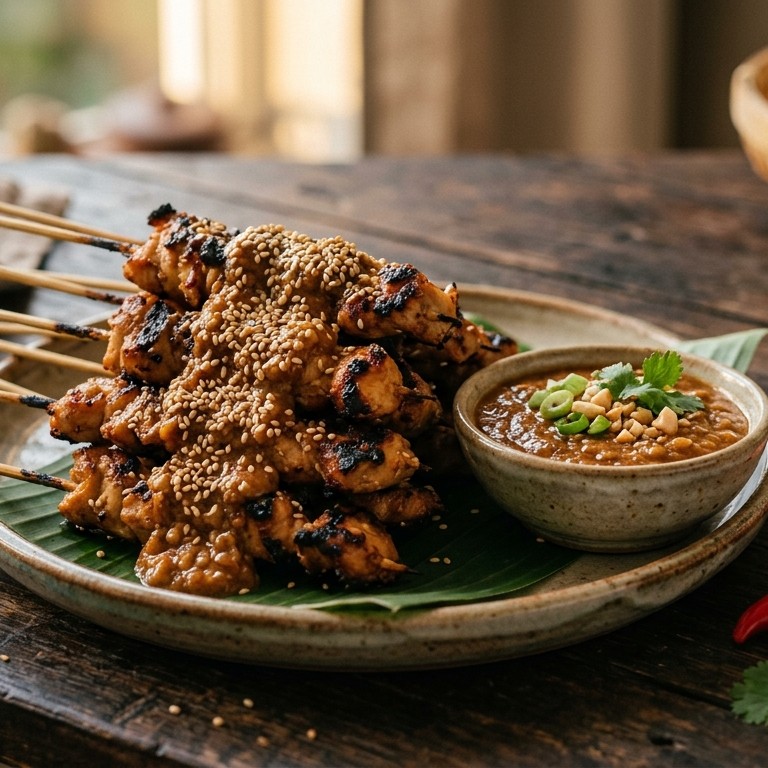 Saté ajam wijen (saté in pindasaus met sesamzaad) recept