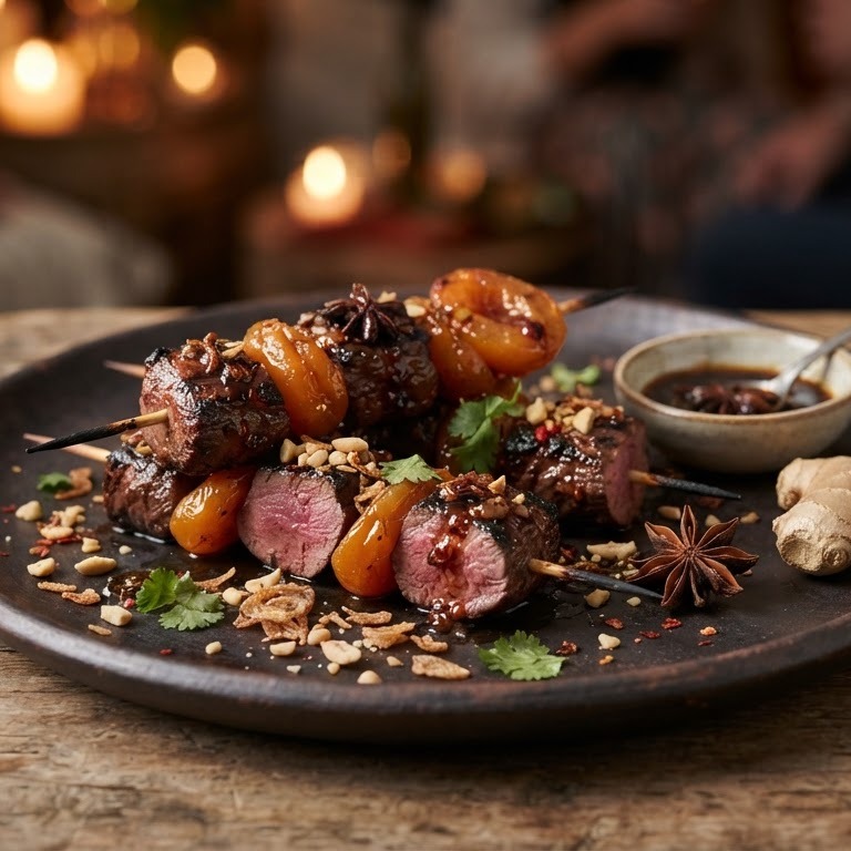 Saté Ostrich Dengan Aprikot (saté van struisvogel) recept