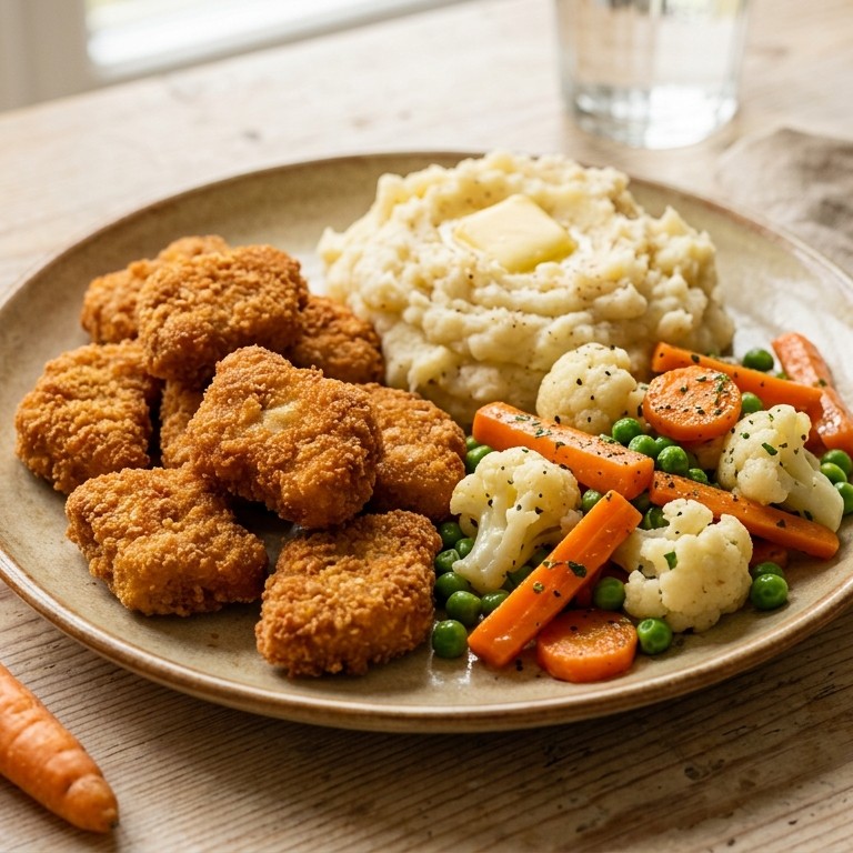 Schnitzelnuggets met botergroente recept
