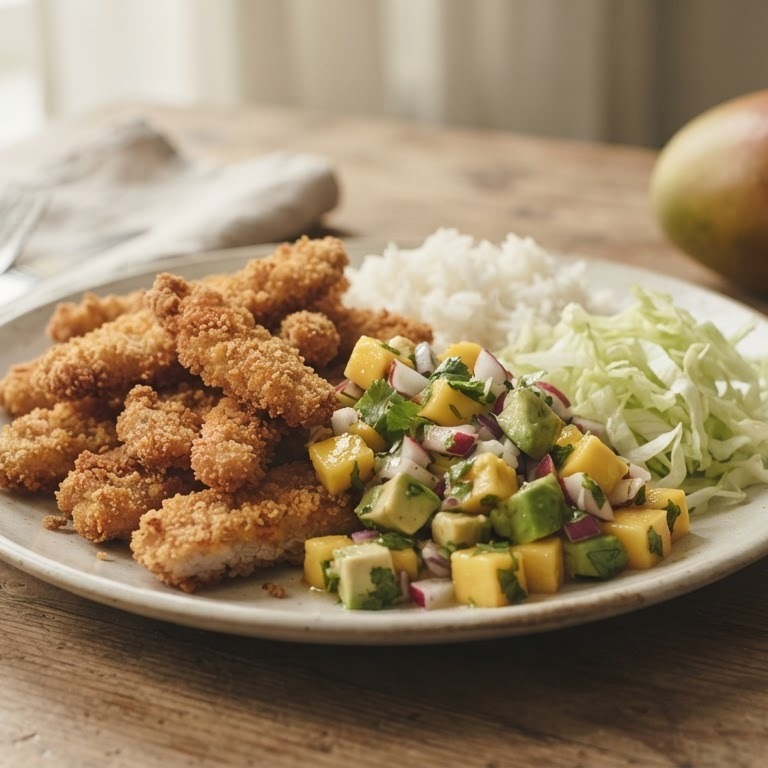 Schnitzelreepjes met mango-avocadosalsa recept
