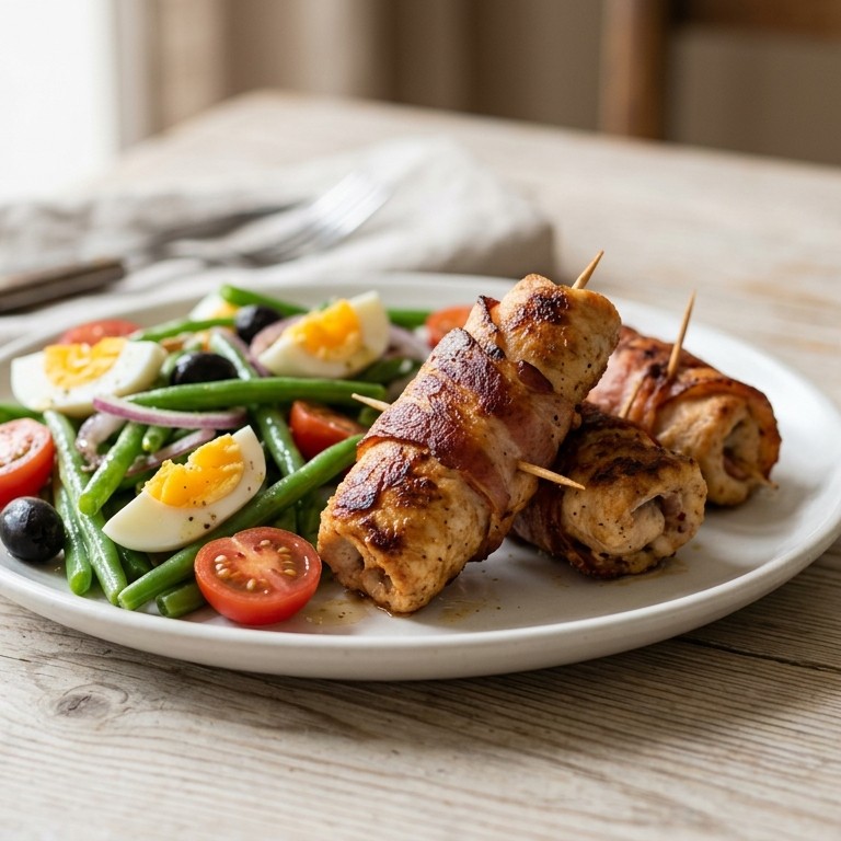 Schnitzelrolletjes met salade Nicoise recept