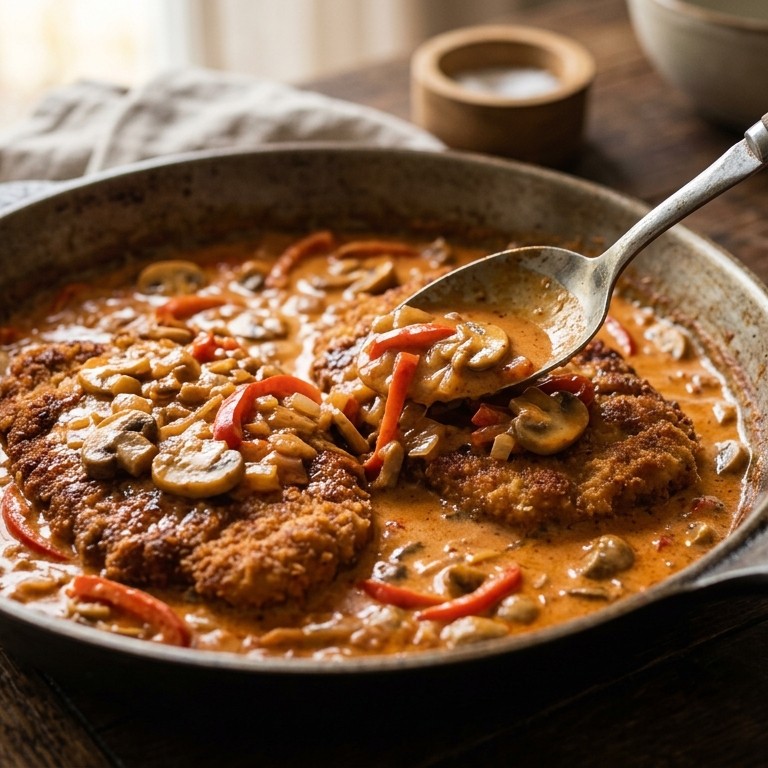 Schnitzels in stroganofsaus recept