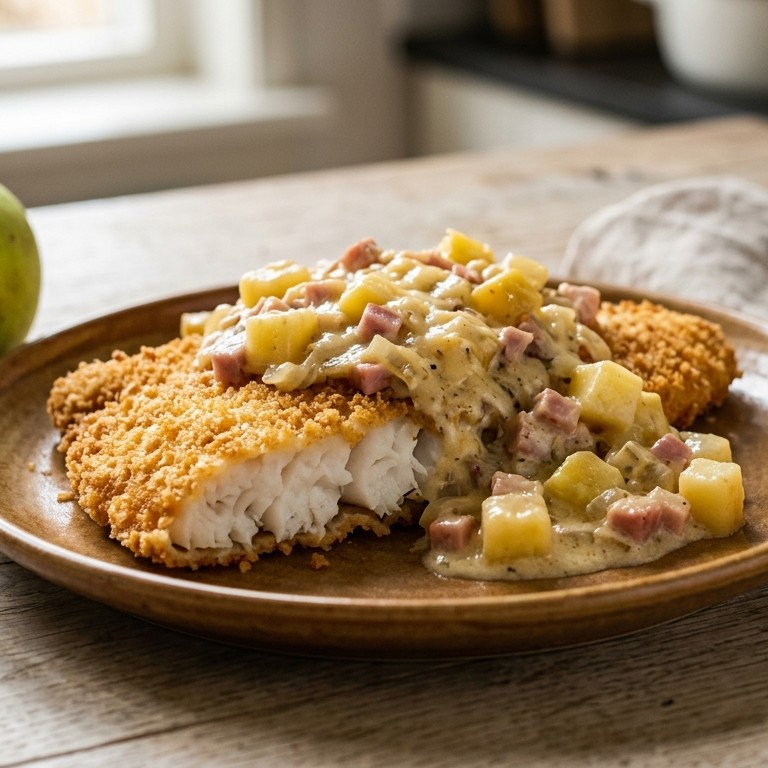 Scholfilet met appel-kaas-hamsaus recept
