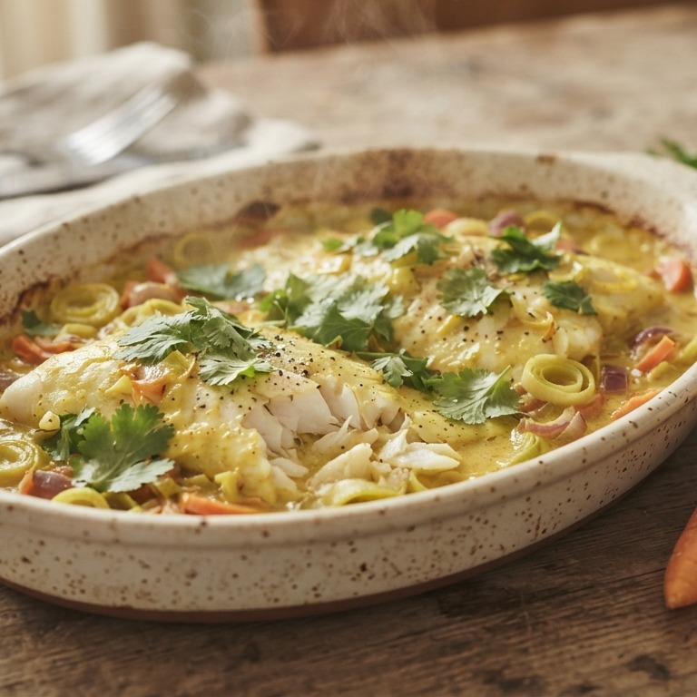 Scholfilet met kerrieroom  uit de oven recept