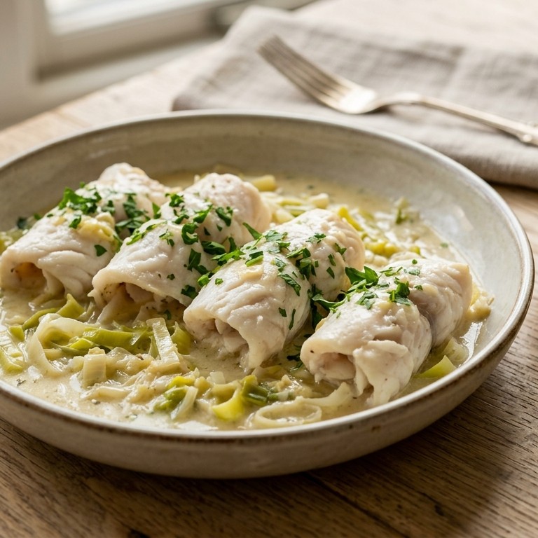 Scholrolletjes met prei en gembersaus recept