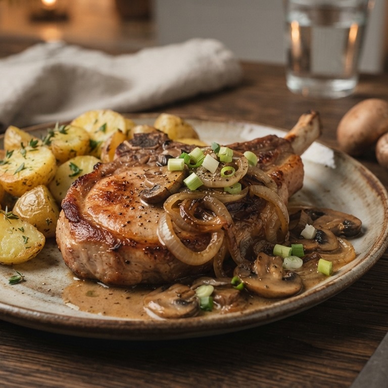 Schouderkarbonade met ui en champignons recept