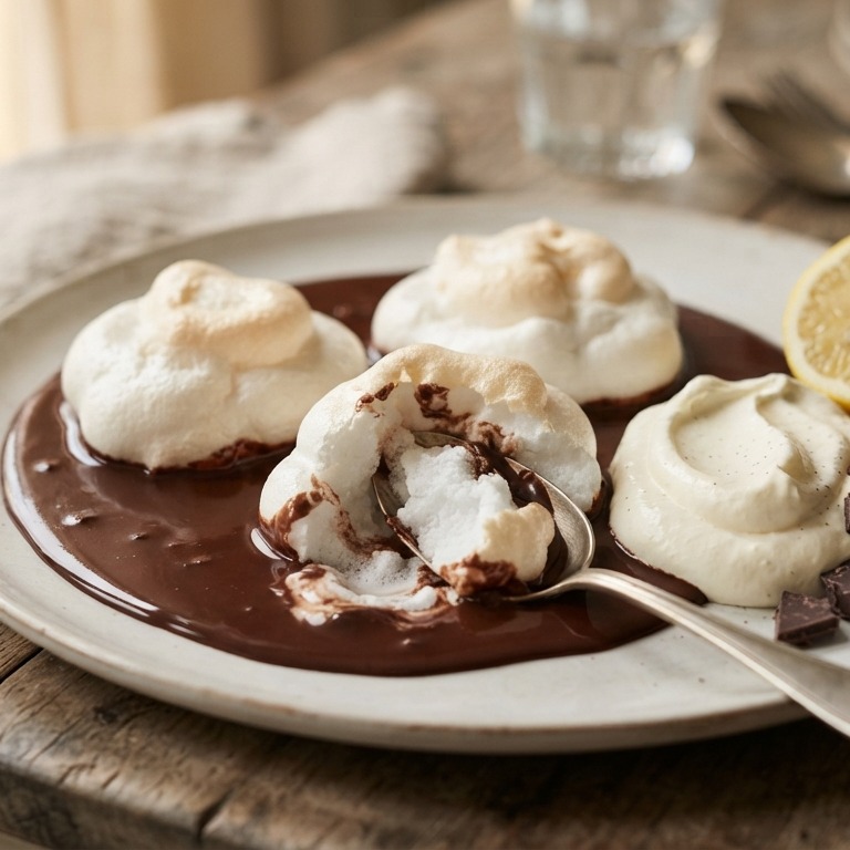 Schuim met chocoladesaus recept