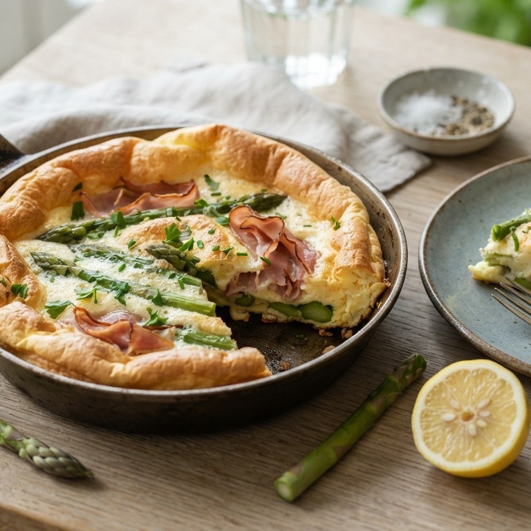 Schuimomelet met ham en groene asperges recept
